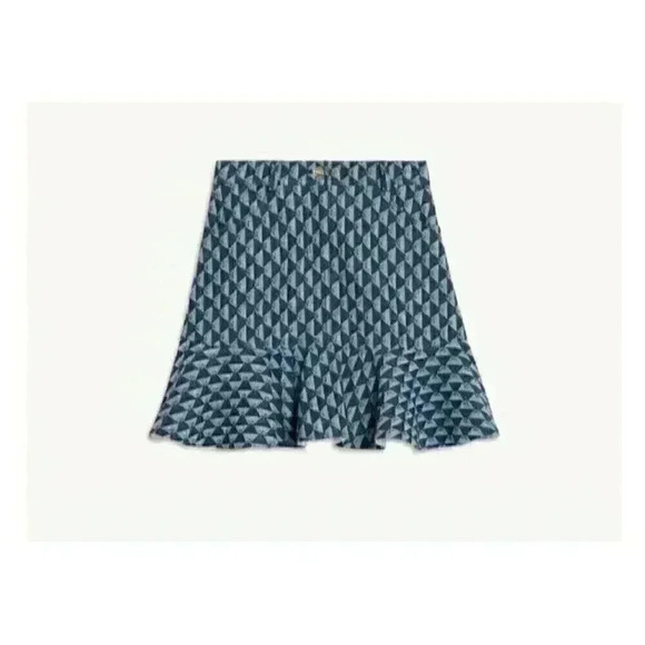 NWT Sandro Women's Blue Navy Logo Ruffle Paulina Mini Skirt Size Small 2 4 - Picture 7 of 16